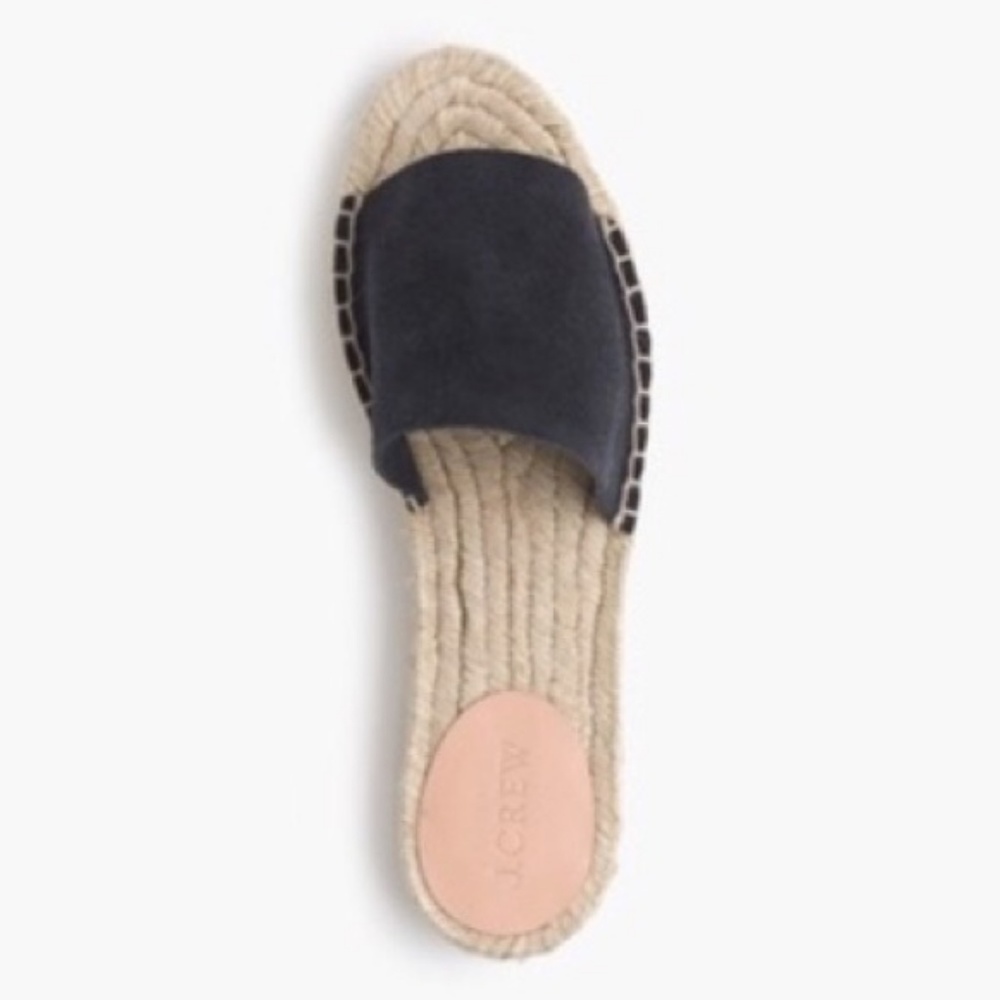 J. CREW Valencia Suede Espadrille Slides NAVY